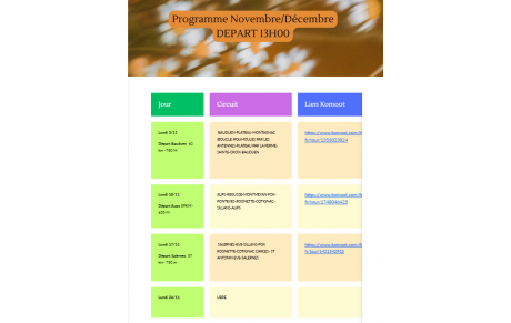 SORTIES HEBDOMADAIRES novembre-