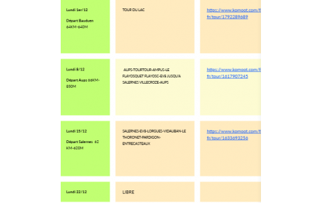 SORTIES HEBDOMADAIRES décembre-