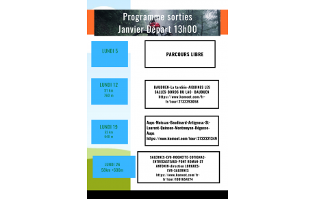 SORTIES HEBDOMADAIRES janvier