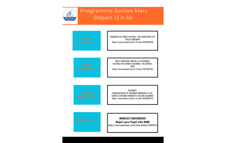 SORTIES HEBDOMADAIRES MARS
