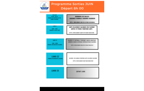 SORTIES HEBDOMADAIRES JUIN
