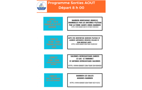 SORTIES HEBDOMADAIRES AOUT